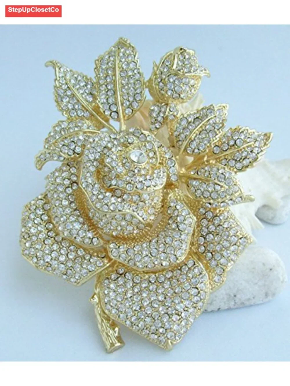 Large Wedding Rose Brooch Pin Austrian Crystal Pendant Rhinestone 5.32
